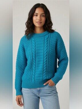 Vintage Homemade Cable Knit Crewneck Sweater - Teal